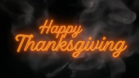 Glowing Orange Neon Happy Thanksgiving Script with Curling Smoke Animation on Dark Field
