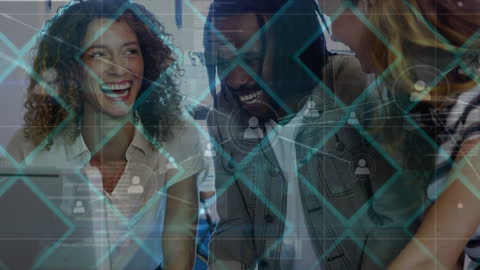 Diverse Group of Coworkers Collaborating with Digital Connections