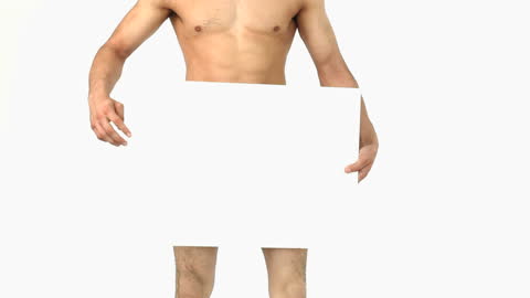 Bare Torso Pointing at White Board for Promotional Uses