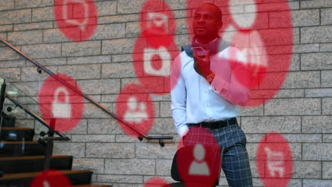 Businessman Using Smartphone with Digital Icons Animation