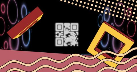 Futuristic QR Code with Glowing Neon Designs on Dark Background