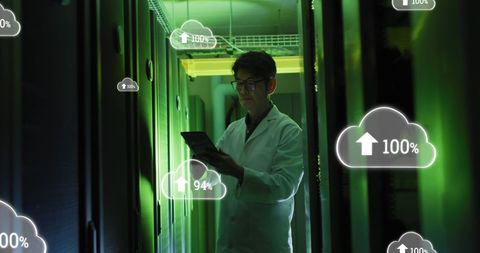 Asian Male Engineer in Server Room with Cloud Data - Download Free Stock Images Pikwizard.com