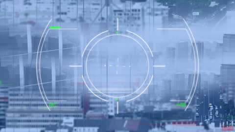 Futuristic Cityscape with Digital Target Overlay