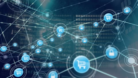 Digital Network of E-commerce Icons and Data Links