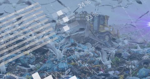 Digital Finance Interface over Seagulls in Waste Dump Yard