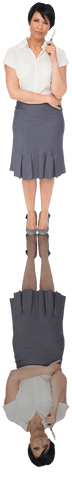 Transparent Full Body of Thoughtful Businesswoman with Reflection