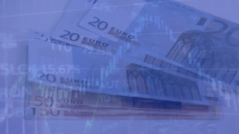 Slow Motion Movement of European Banknotes with Financial Graphs
