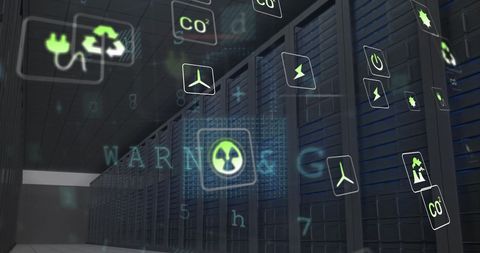 Sustainability Icons in Data Center Environment - Download Free Stock Images Pikwizard.com