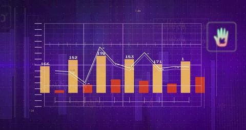 Neon Purple Data Dashboard with Gold and Red Paired Bars and White Line Overlay