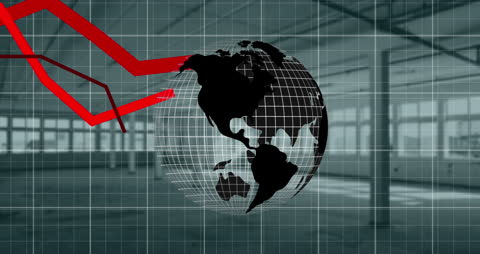 Global Financial Decline with Red Navigating Arrow