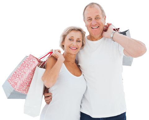 Happy Caucasian Couple Enjoying Shopping with Bags Transparent