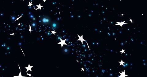 Glowing blue starfield with white stars and light trails stretching across navy space