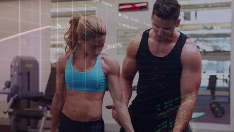 Digital Animation of Zigzag Pattern Over Women Exercising in Gym