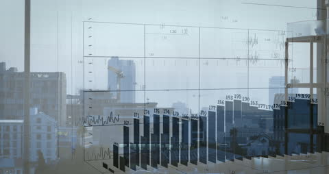 Financial Analytics Overlaying Urban Skyline