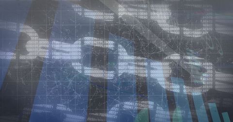 Futuristic Data Analytics Dashboard with Graphs and Network Grid Overlay