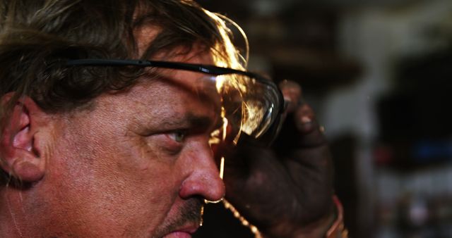 Close-up of Industrial Worker Adjusting Safety Goggles - Download Free Stock Images Pikwizard.com