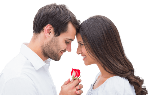 Romantic Couple Sharing Intimate Transparent Moment with Rose