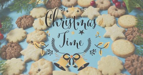Christmas Time Festive Greeting Card with Cookies and Decorations