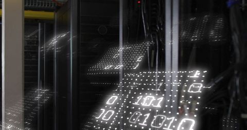 Binary Code Over Server Room Suggesting Data Processing - Download Free Stock Images Pikwizard.com