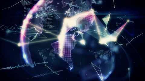 Digital Data and Connections Over Global Maps Visualization