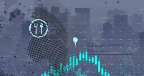 Digital Graphs and Energy Icons Over Cityscape - Download Free Stock Images Pikwizard.com