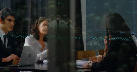 Business Executives Discuss Pandemic Data Analysis in Conference Room