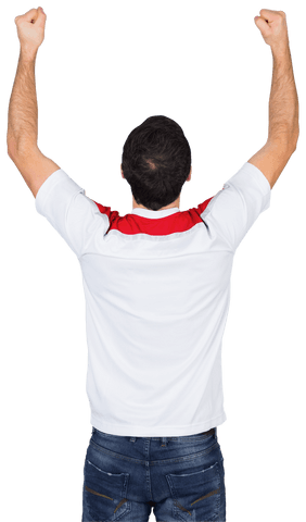 Transparent Cheering Football Fan Facing Away with Raised Arms