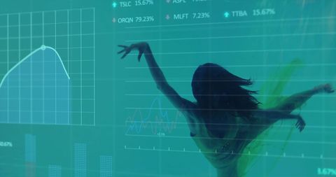 Digital Data Charts Overlaying Forest Landscape Silhouette