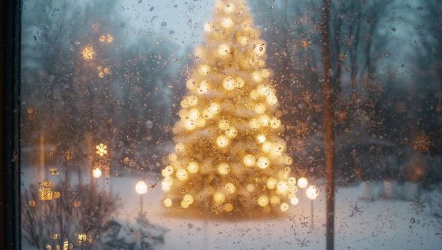 Festive Christmas Tree Seen Through Frosty Window
