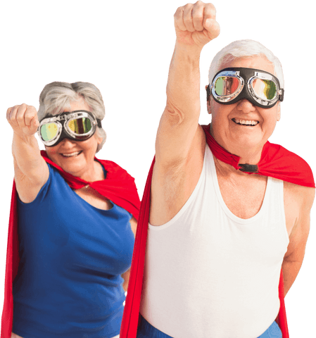 joyful senior couple dressed as superheroes raising fists - Download Free Stock Videos Pikwizard.com