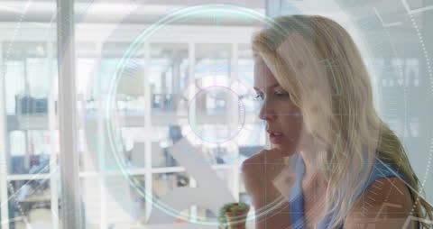 Digital Interface Scanning Businesswoman's Workstation