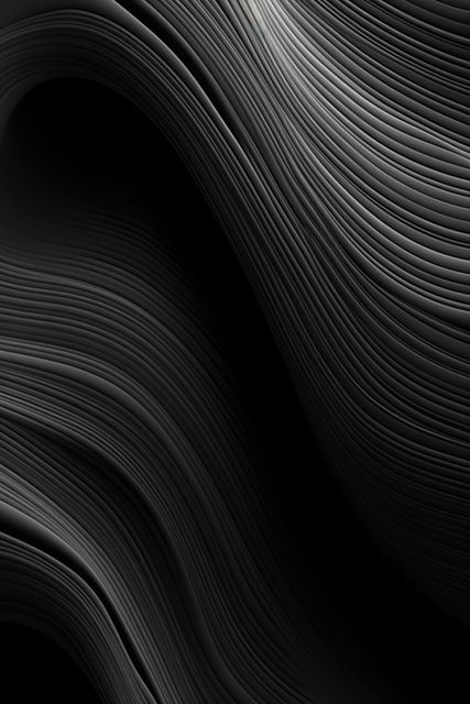 Black abstract curves, created using generative ai technology. Black textured screen wallpaper background concept digitally generated image.