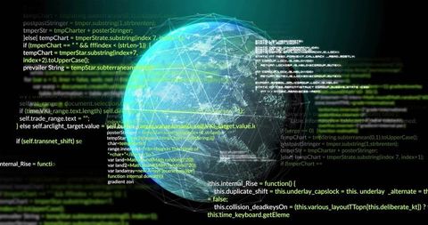 Glowing Wireframe Globe Visualizing Global Data Network, Cybersecurity and Analytics