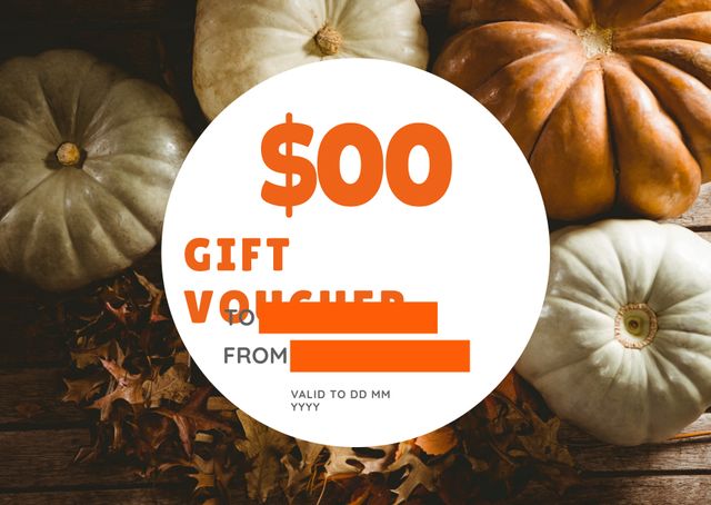 Autumn-themed Gift Voucher with Pumpkins and Fall Leaves - Download Free Stock Templates Pikwizard.com