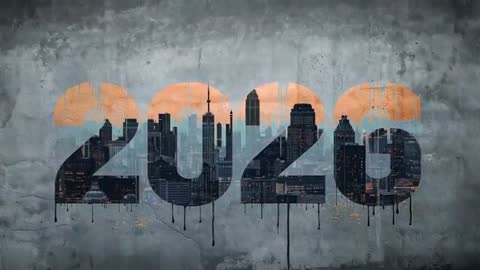 2020 Urban Cityscape Mural Revealing Dripping Numerals with Orange Glow