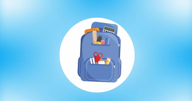 Cartoon Schoolbag with Supplies on Blue Background - Download Free Stock Images Pikwizard.com