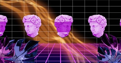 Retro Futurism Sculpture with Vibrant Patterns in Digital Art Concept