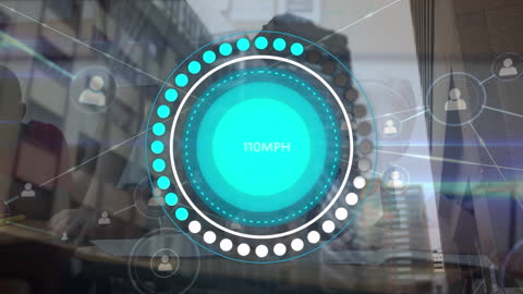 Dynamic Data Processing Animation Over Cityscape