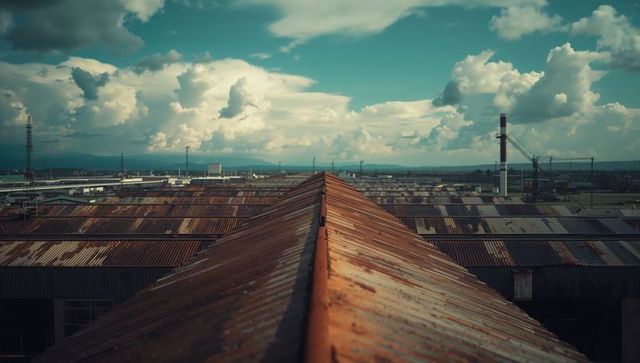 Corrugated Roof Extending into Expansive Industrial Landscape