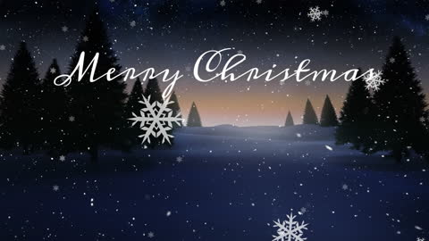 Snowfall Winter Scene with Merry Christmas Text