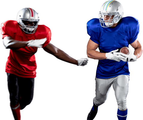 Transparent rival football players in action on field