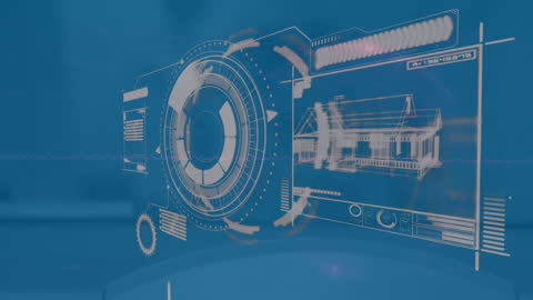 Futuristic Digital Interface Display with Virtual House Design