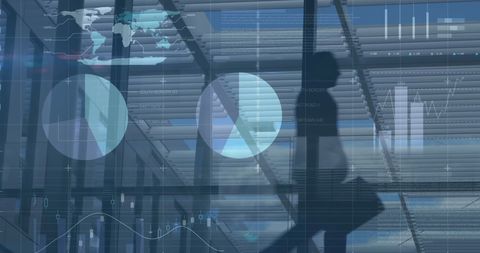 Businesswoman Walking with Digital Data Overlay in Modern Office - Download Free Stock Images Pikwizard.com