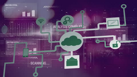 Digital Network Interface Animation with Data Analysis Icons