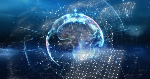 Digital World with Binary Code and Light Trails