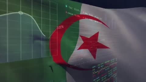 Algerian Flag with Overlaid Financial Data and Analytics