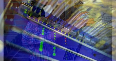 Innovative Digital Fusion: Boy Wearing VR Headset in Server Room