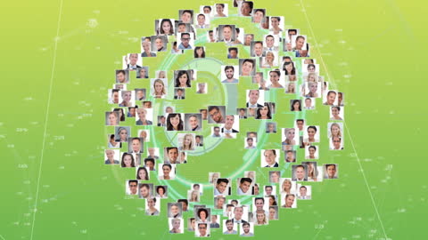 Illustrating global networking and technology interaction, video displays a diverse collection of faces connected by digital circuits. It represents themes of connectivity, communication, and technology. Useful for projects dealing with globalization, data processing, or online interaction, highlighting unified diversity.