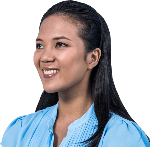 Smiling Businesswoman in Blue Shirt Isolated Transparent Background