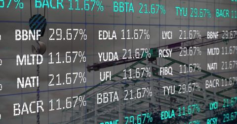 Financial Data Overlay on Crane Construction Site Background - Download Free Stock Images Pikwizard.com